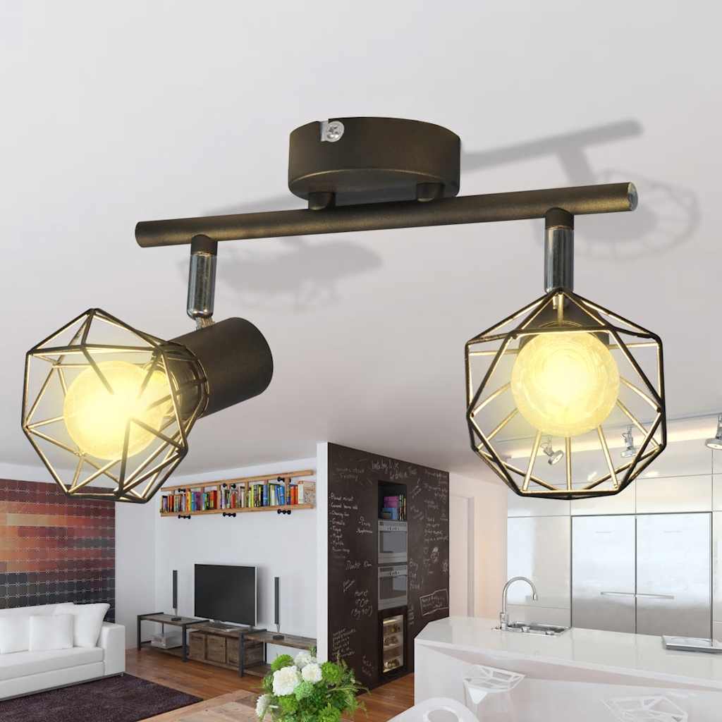 Ceiling spotlight with 2 LED bulbs, industrial style wire shade