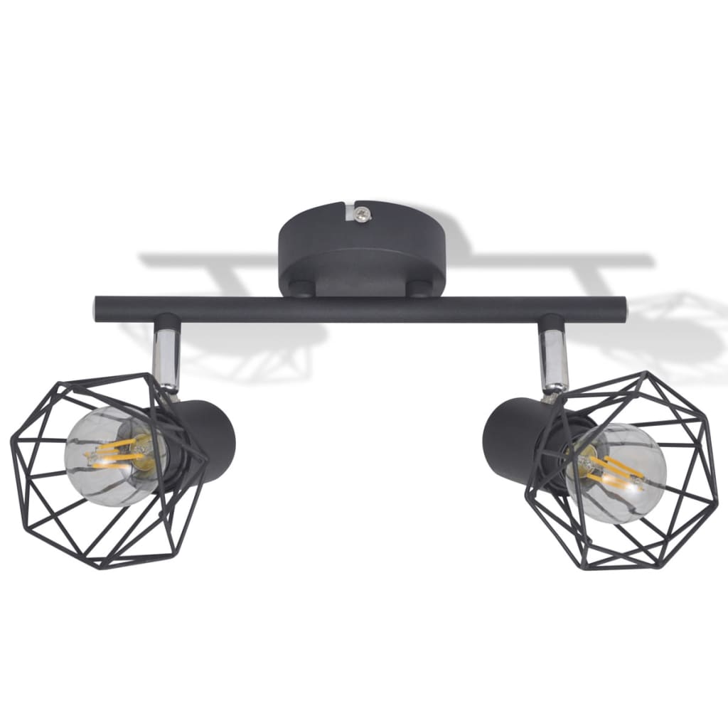 Ceiling spotlight with 2 LED bulbs, industrial style wire shade