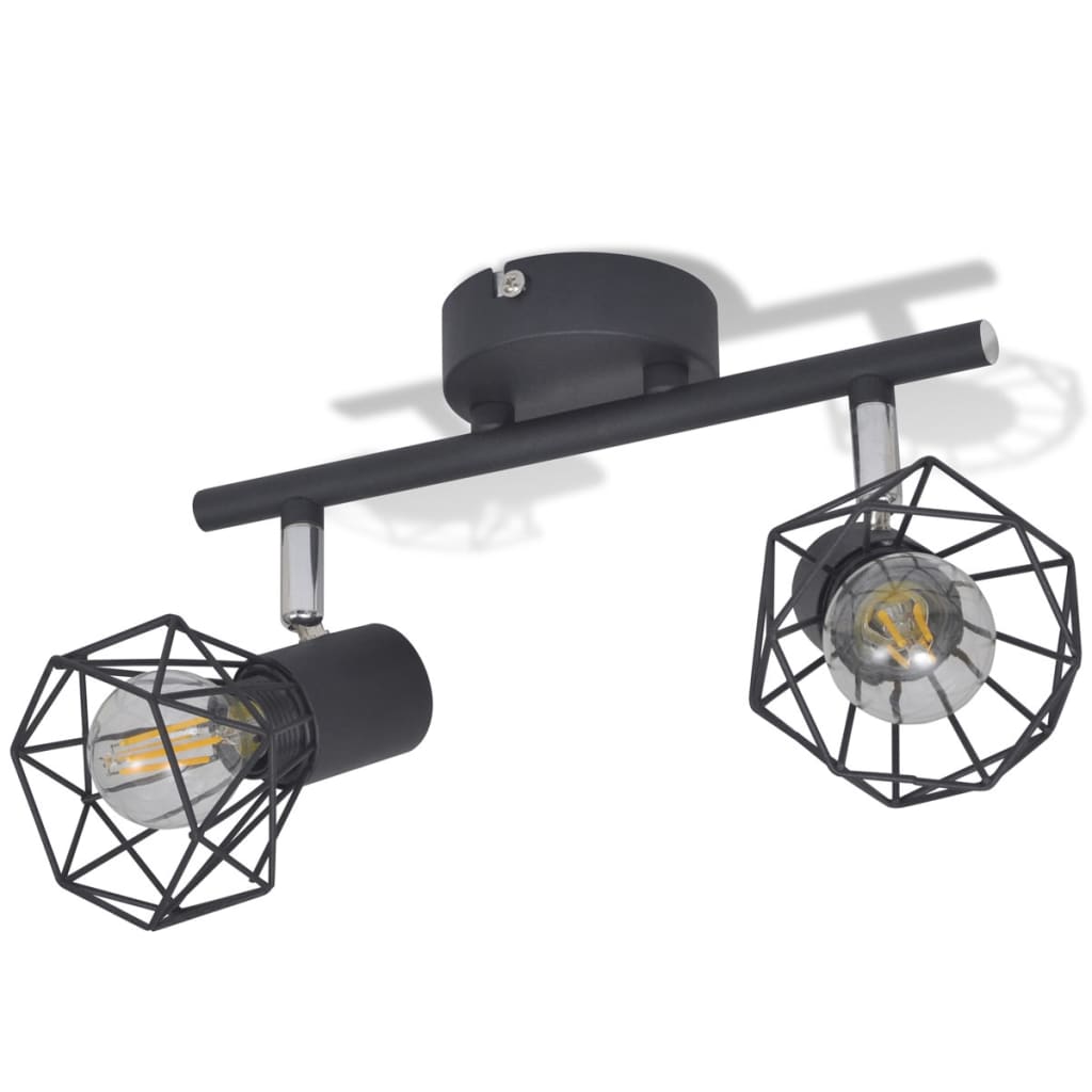 Ceiling spotlight with 2 LED bulbs, industrial style wire shade