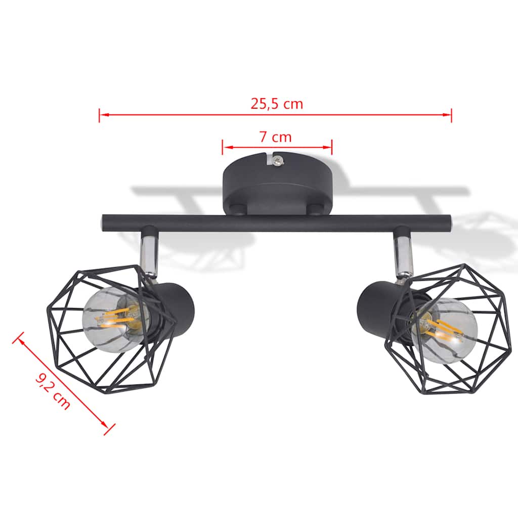 Ceiling spotlight with 2 LED bulbs, industrial style wire shade