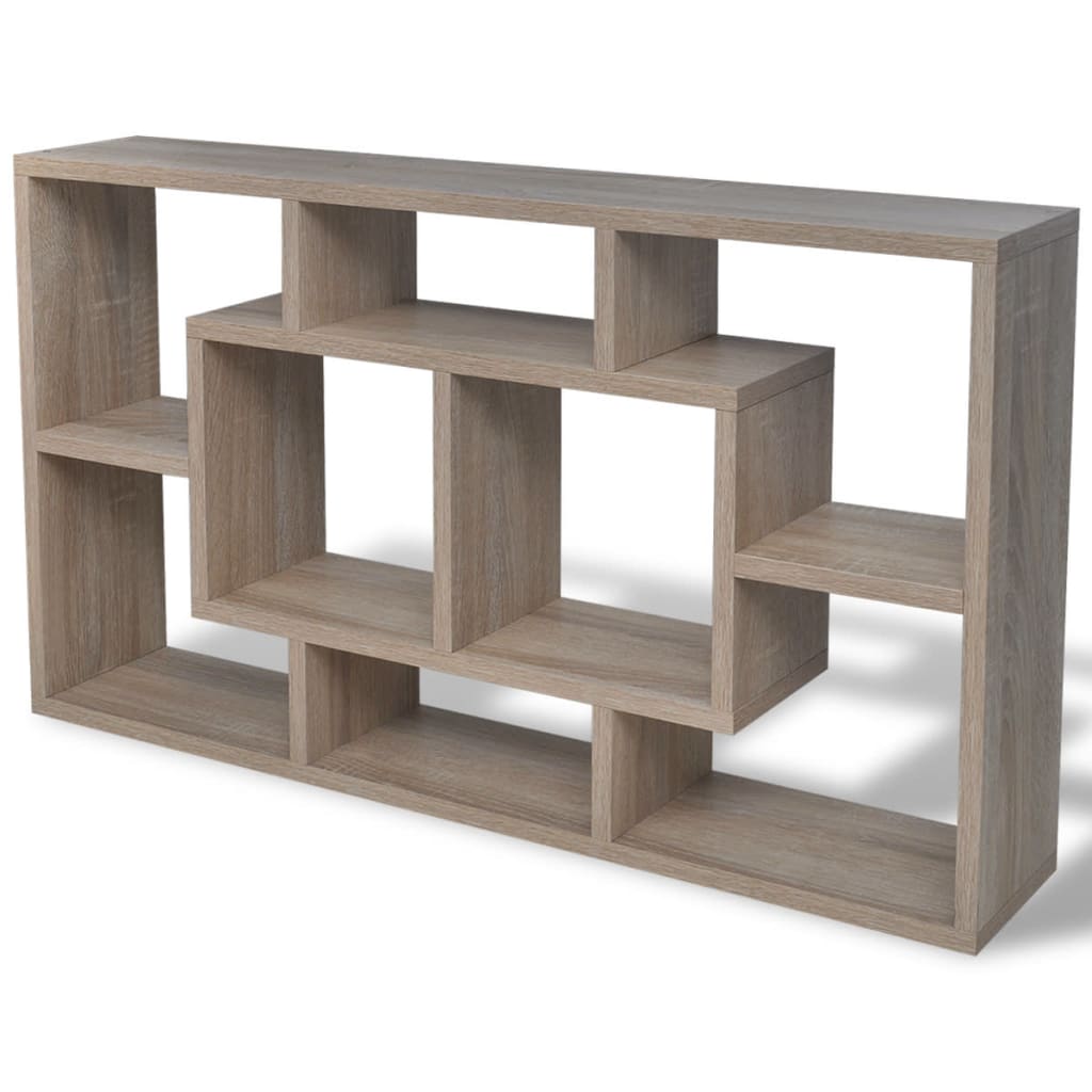 Wall shelf hanging shelf with 8 compartments oak color