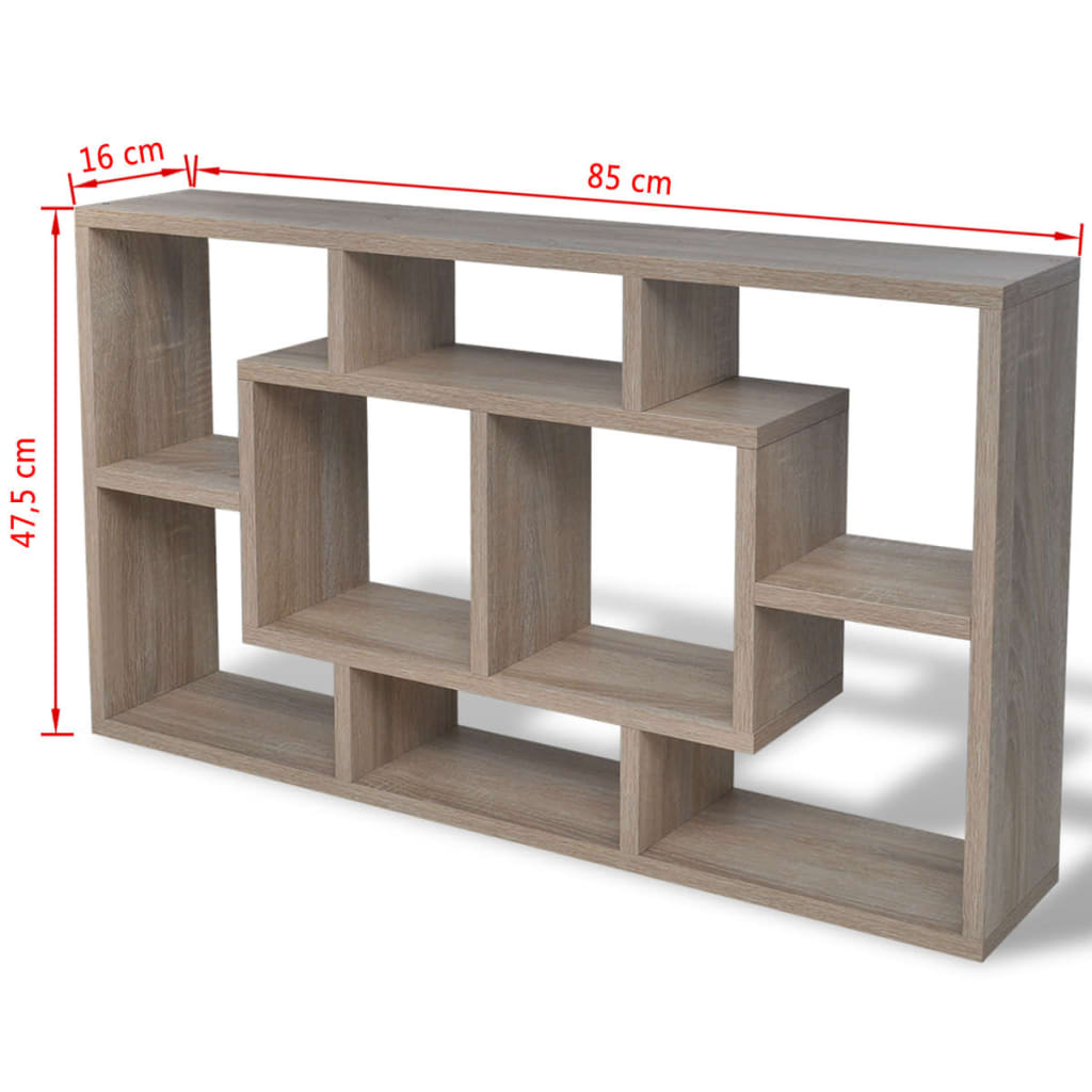 Wall shelf hanging shelf with 8 compartments oak color
