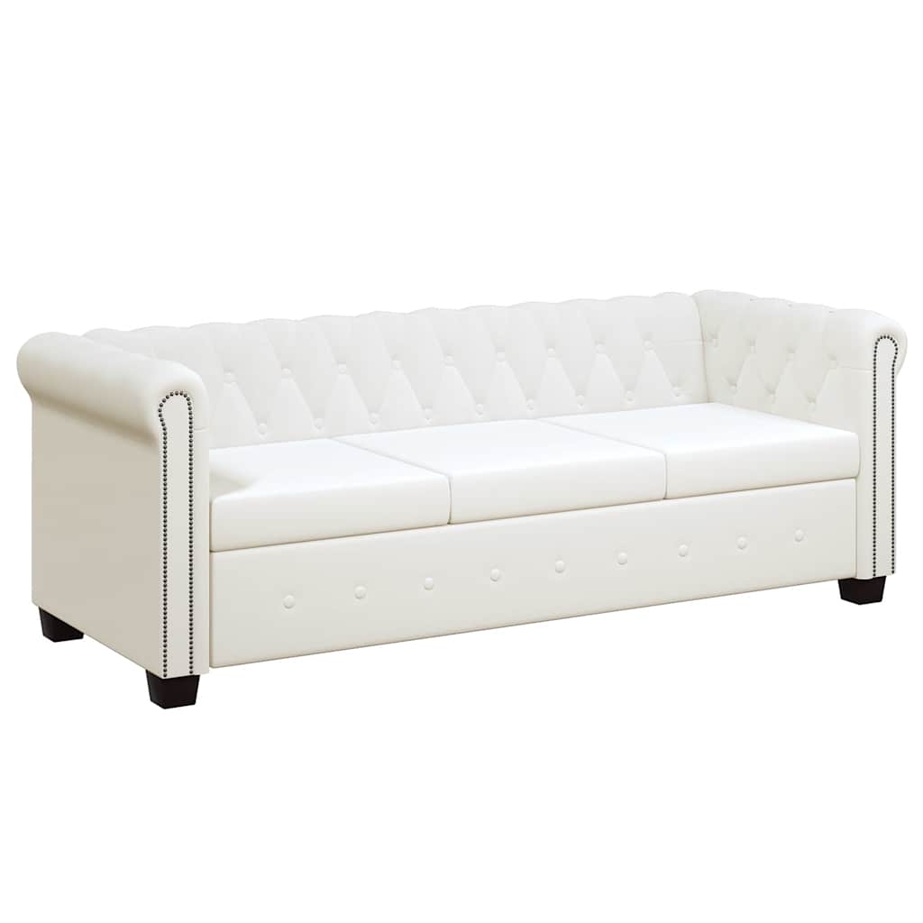 Canapés Chesterfield 2 places et 3 places en similicuir blanc