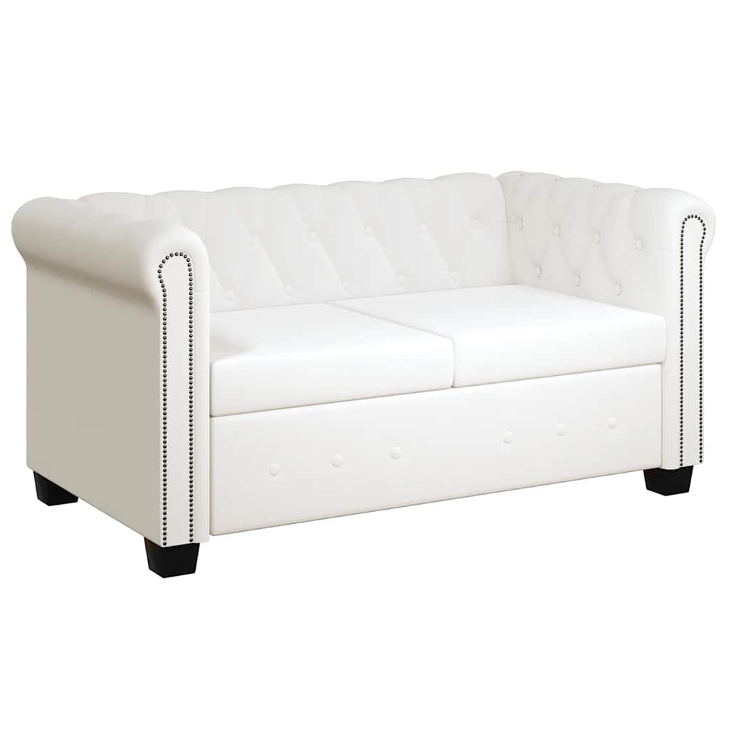Canapés Chesterfield 2 places et 3 places en similicuir blanc