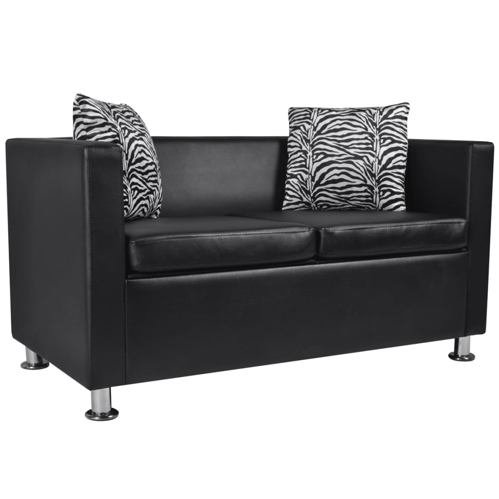 Sofa 2-Sitzer Kunstleder Schwarz
