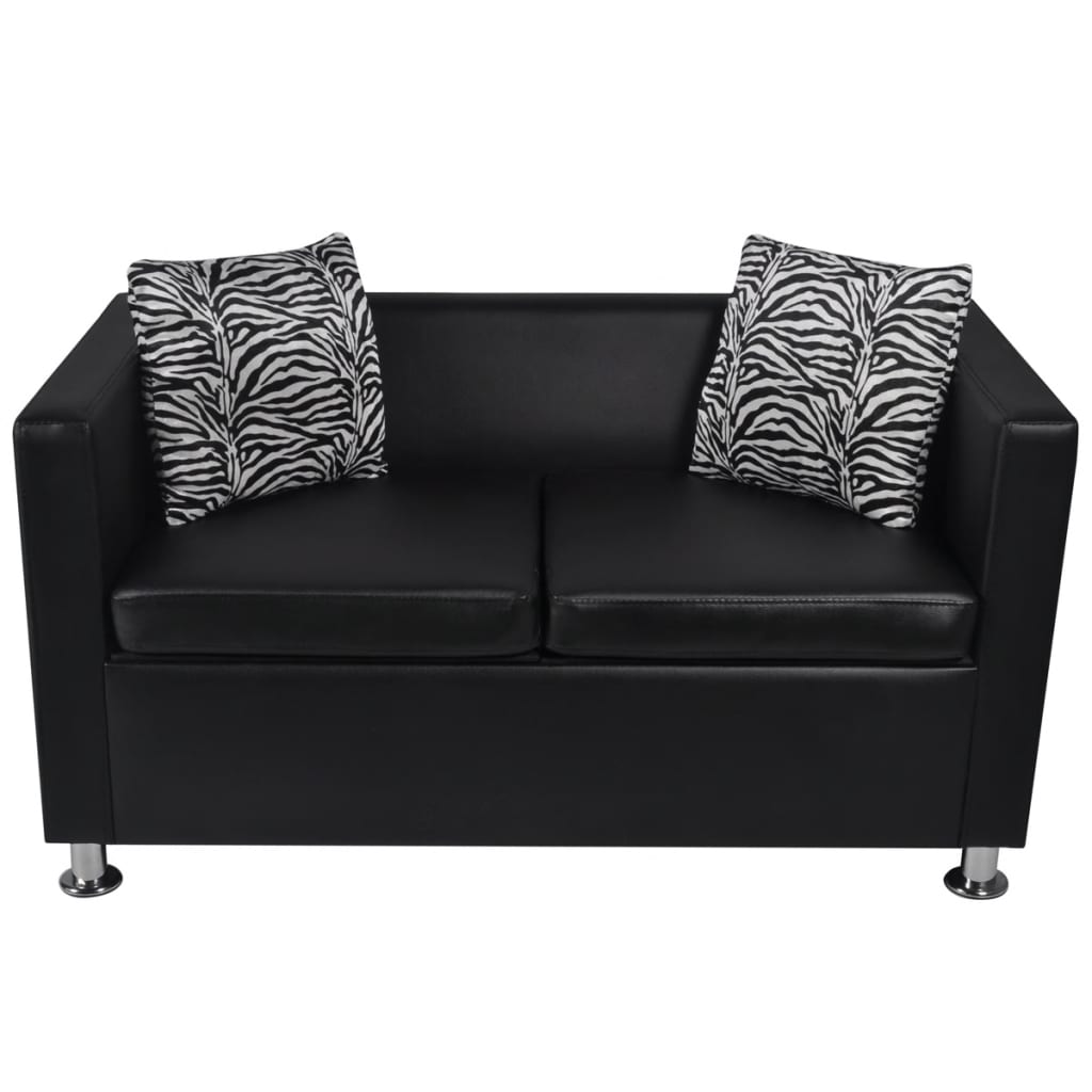 Sofa 2-Sitzer Kunstleder Schwarz