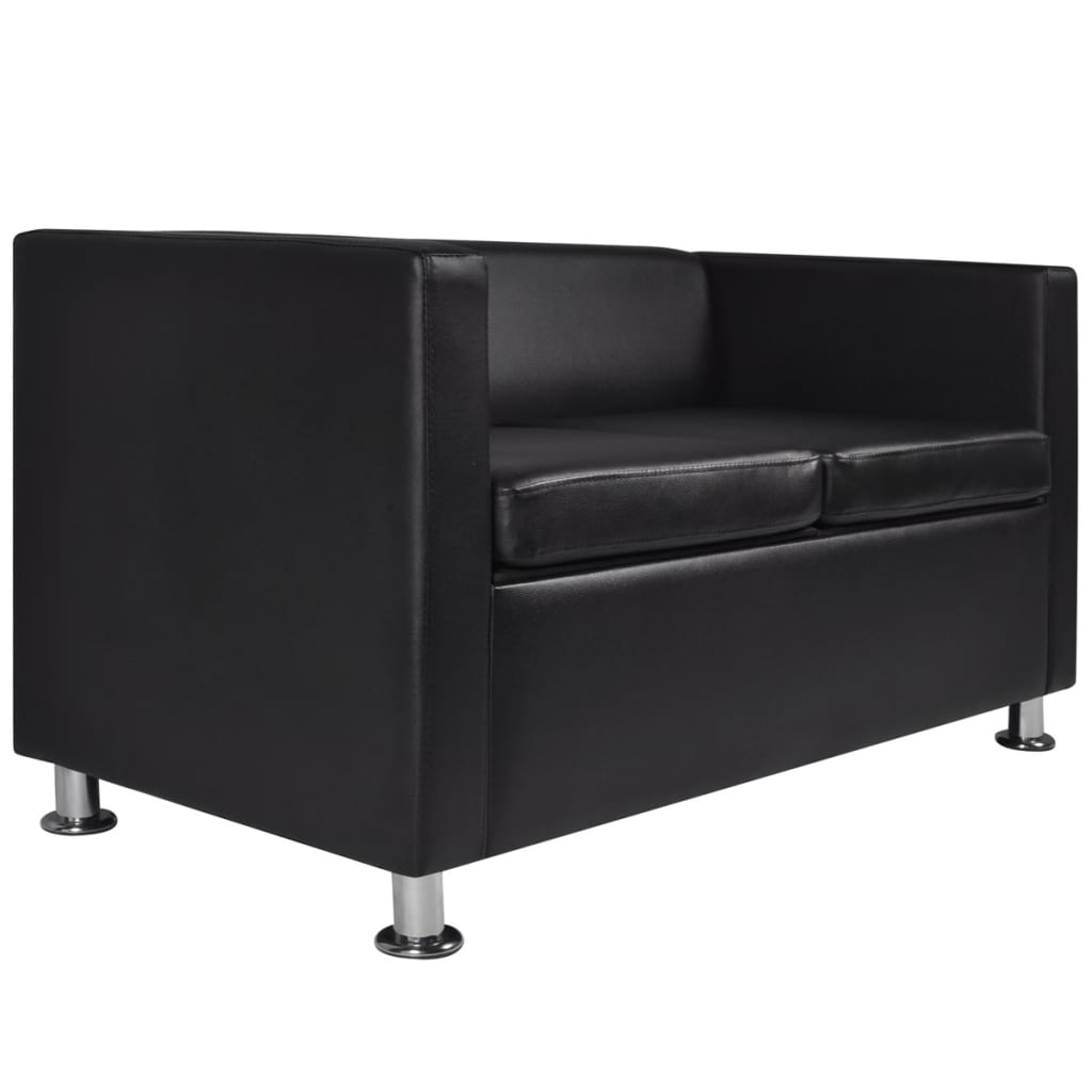 Sofa 2-Sitzer Kunstleder Schwarz