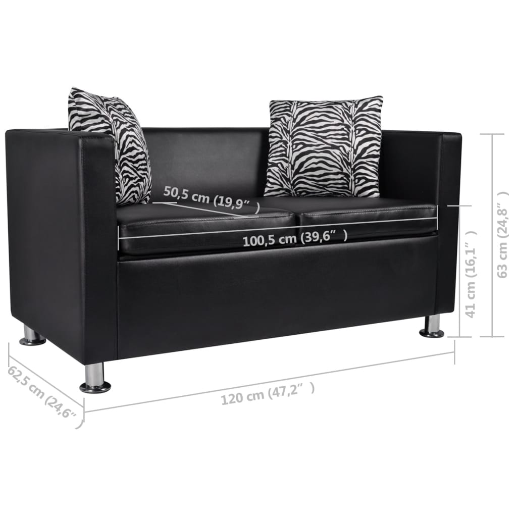 Sofa 2-Sitzer Kunstleder Schwarz