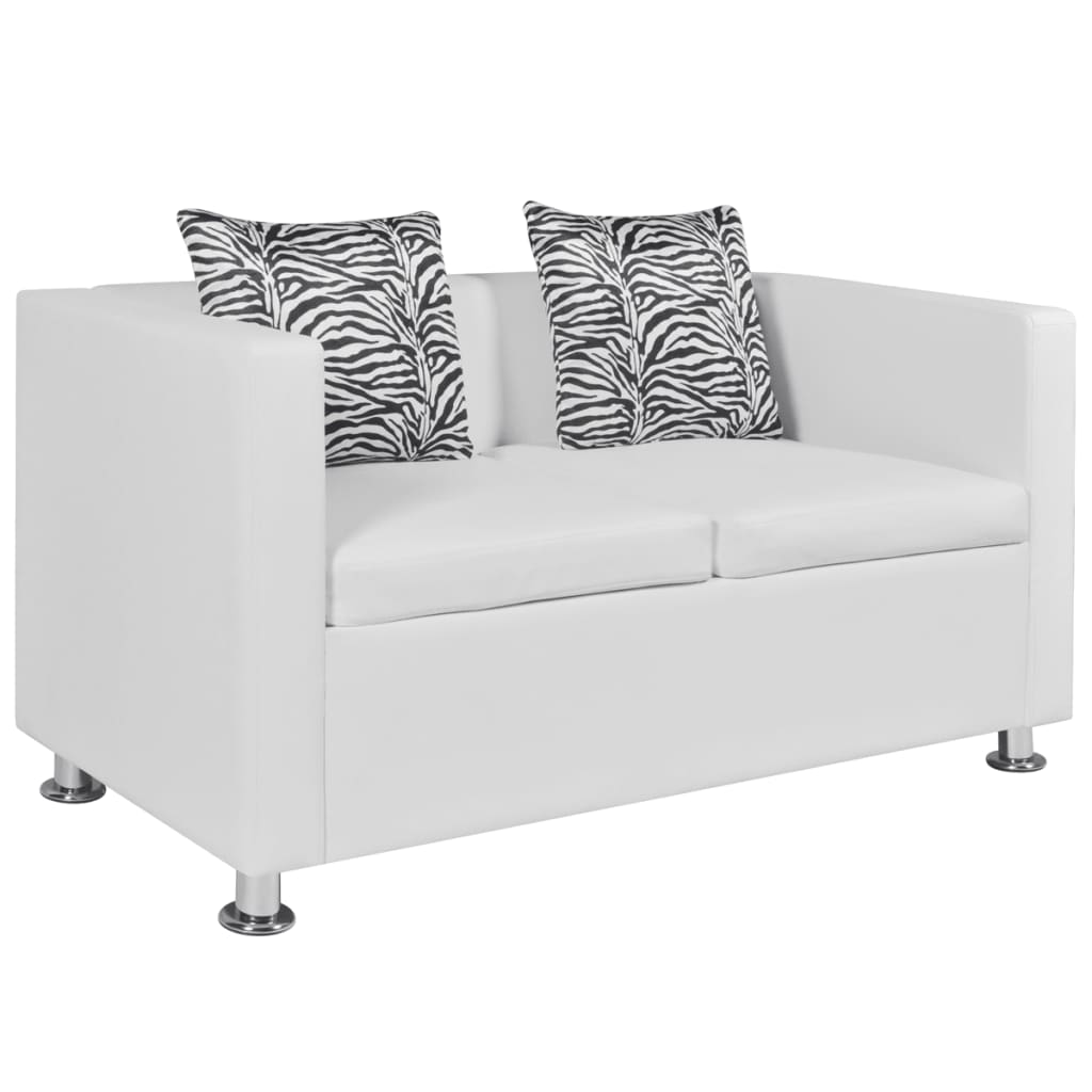 Sofa 2-Sitzer Kunstleder Weiß