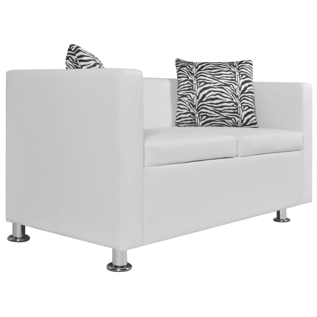 Sofa 2-Sitzer Kunstleder Weiß