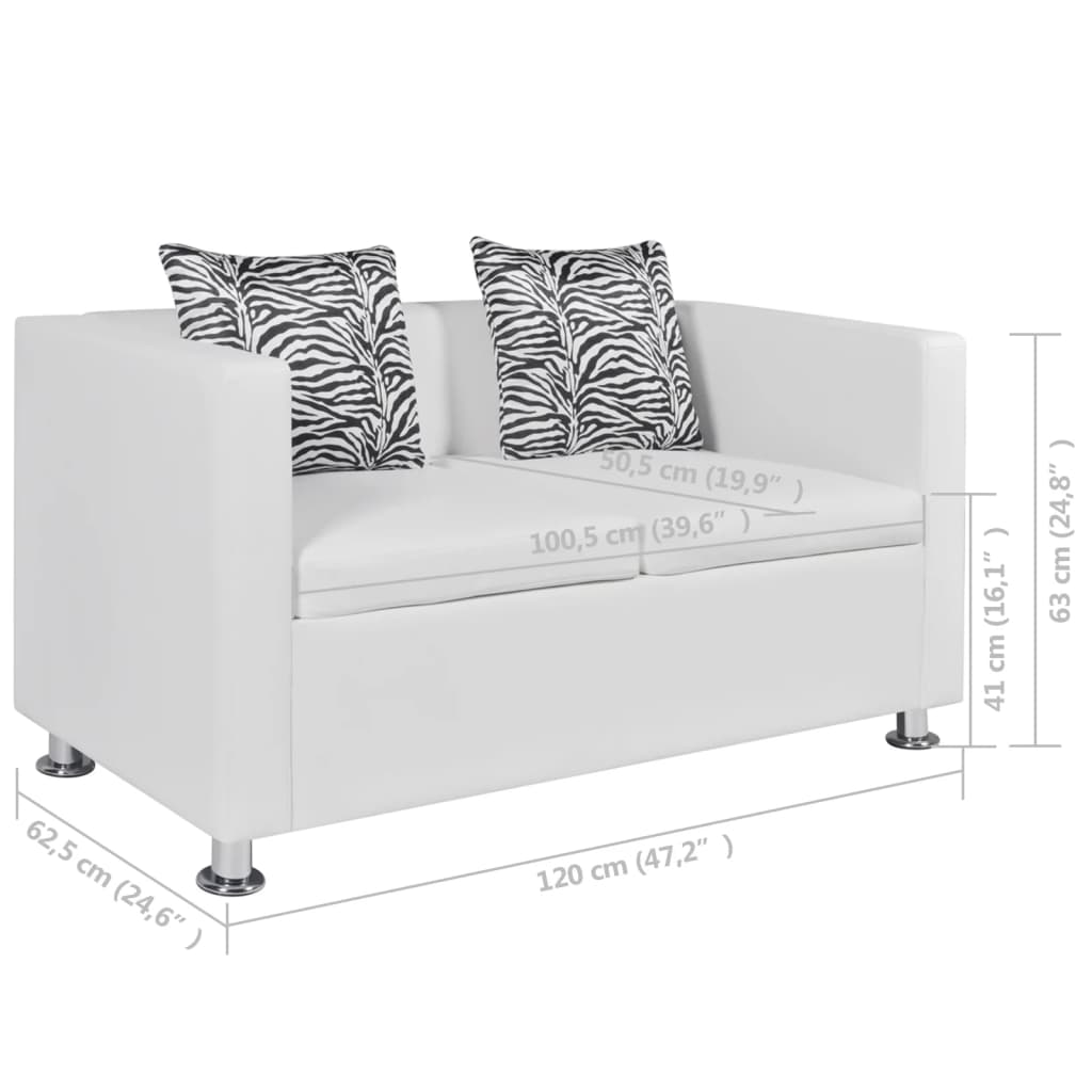 Sofa 2-Sitzer Kunstleder Weiß