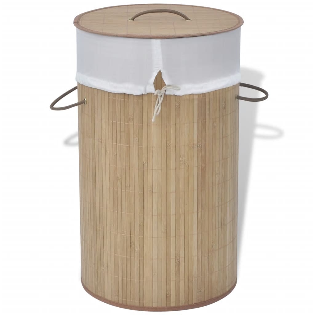 Bamboo Laundry Basket Round Natural