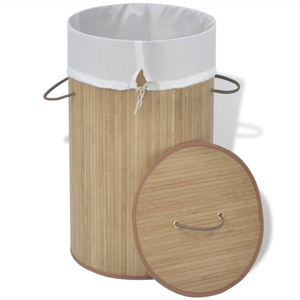 Bamboo Laundry Basket Round Natural