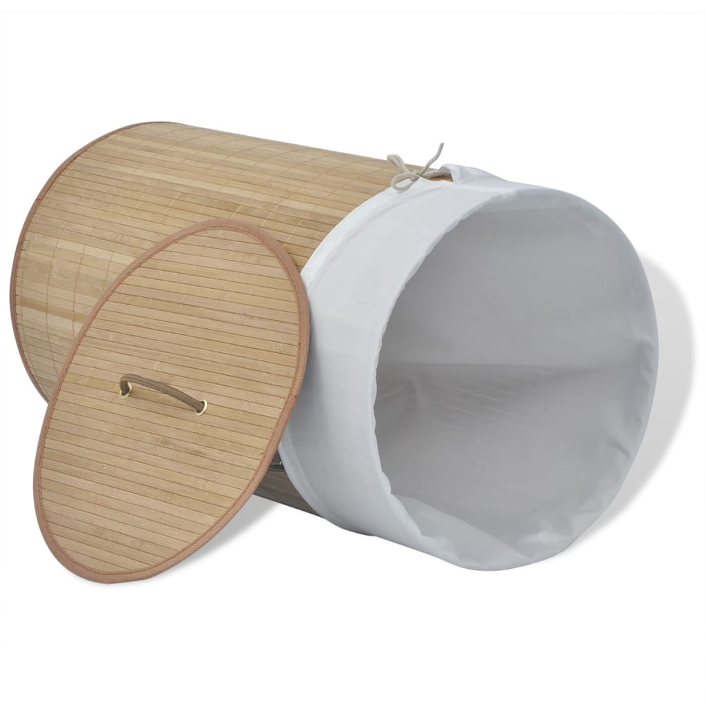 Bamboo Laundry Basket Round Natural