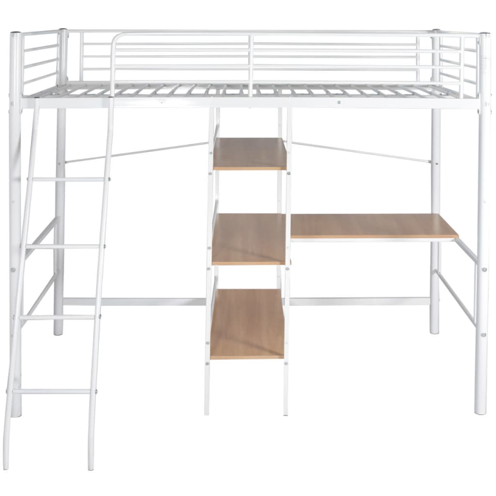Hochbett mit Schreibtisch Weiß & Braun Metall 90×200 cm