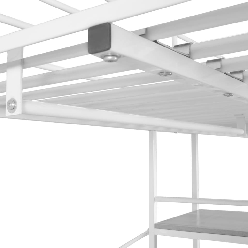 Hochbett mit Schreibtisch Weiß & Braun Metall 90×200 cm