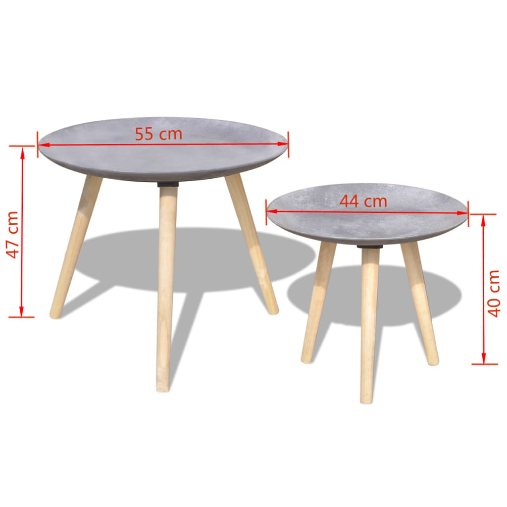 2-tlg. Beistelltisch/Couchtisch-Set 55 cm & 44 cm Betongrau
