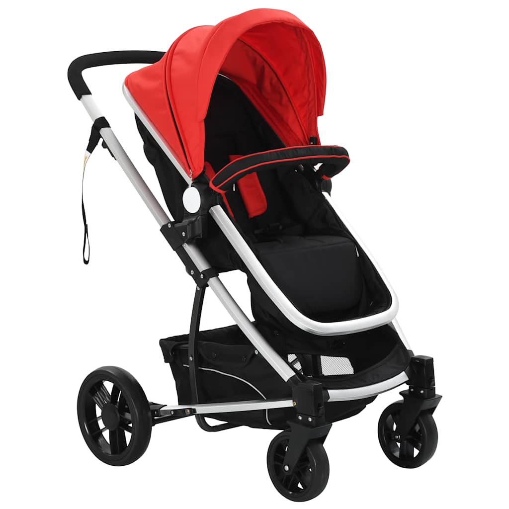 2-in-1 Kinderwagen/Buggy Aluminium Rot und Schwarz
