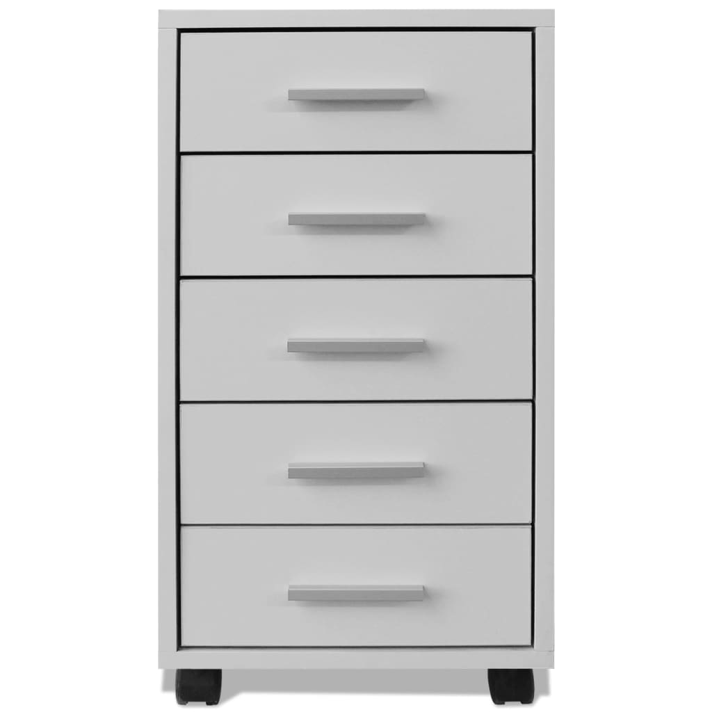 Office drawer cabinet on wheels 5 drawers white