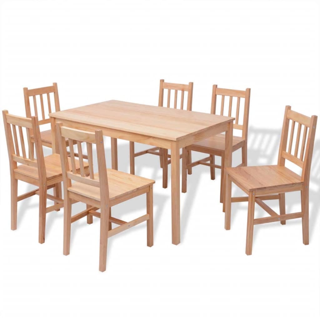 Seven-piece pinewood dining table set