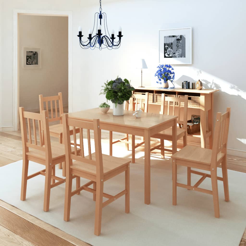 Seven-piece pinewood dining table set