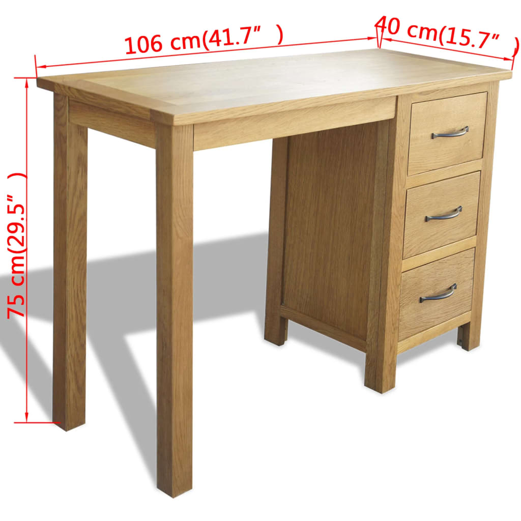 Bureau à 3 tiroirs 106x40x75 cm en chêne massif