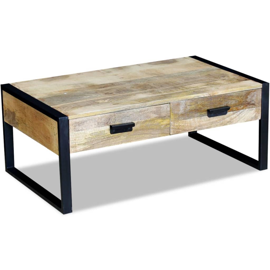 Table basse avec 2 tiroirs, bois de manguier massif, 100x60x40 cm