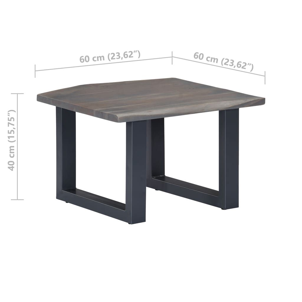 Coffee table with natural edges grey 60x60x40 cm solid acacia wood