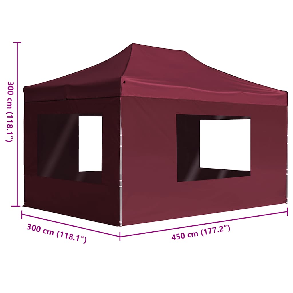 Profi-Partyzelt Faltbar mit Wänden Aluminium 4,5×3m Weinrot