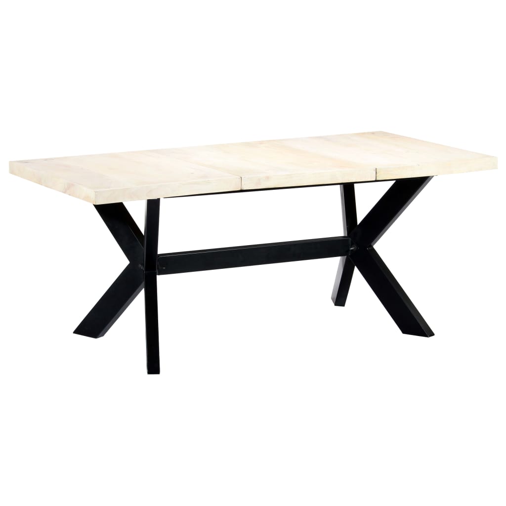Table à manger blanche 180 x 90 x 75 cm en bois de manguier massif