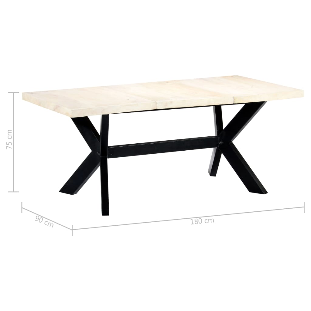 Table à manger blanche 180 x 90 x 75 cm en bois de manguier massif