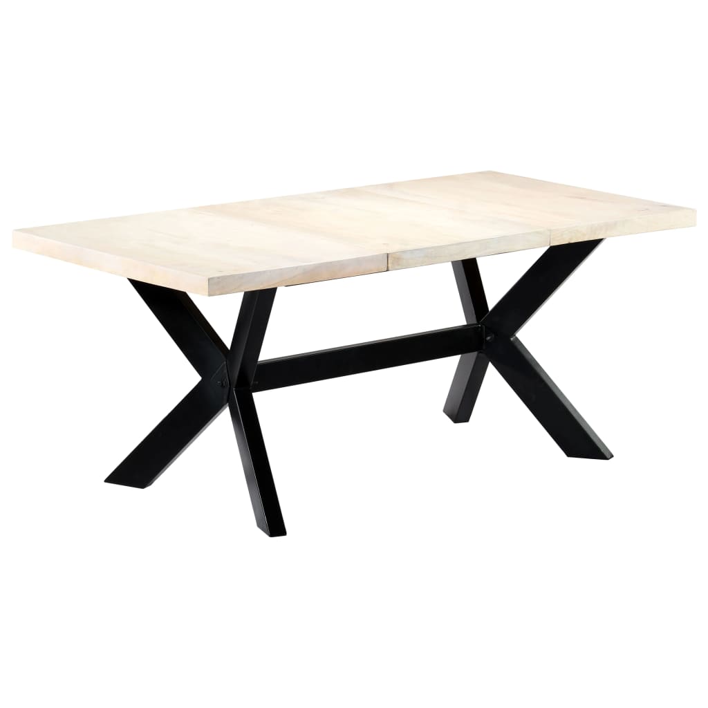 Table à manger blanche 180 x 90 x 75 cm en bois de manguier massif