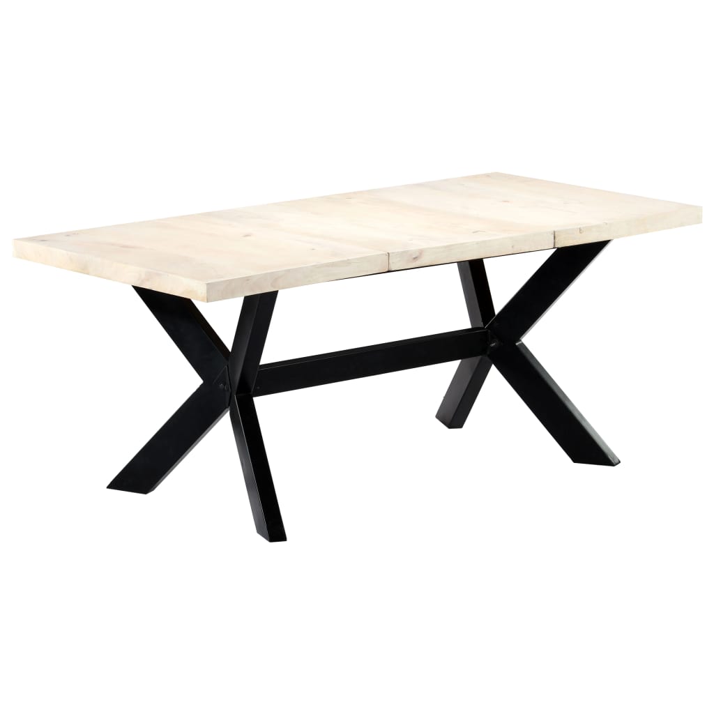 Table à manger blanche 180 x 90 x 75 cm en bois de manguier massif