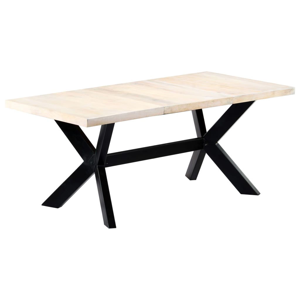Table à manger blanche 180 x 90 x 75 cm en bois de manguier massif