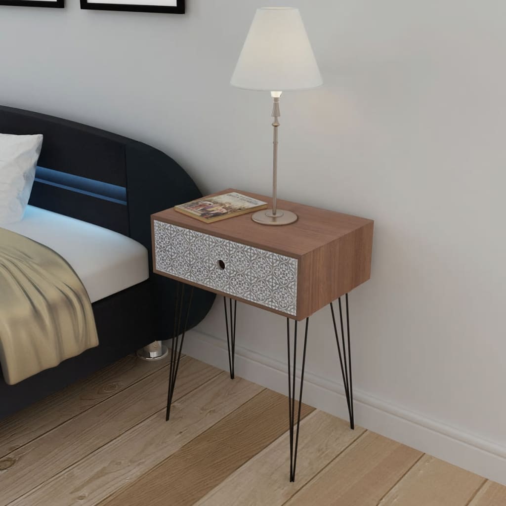 Tables de chevet avec tiroir, 2 pièces, marron