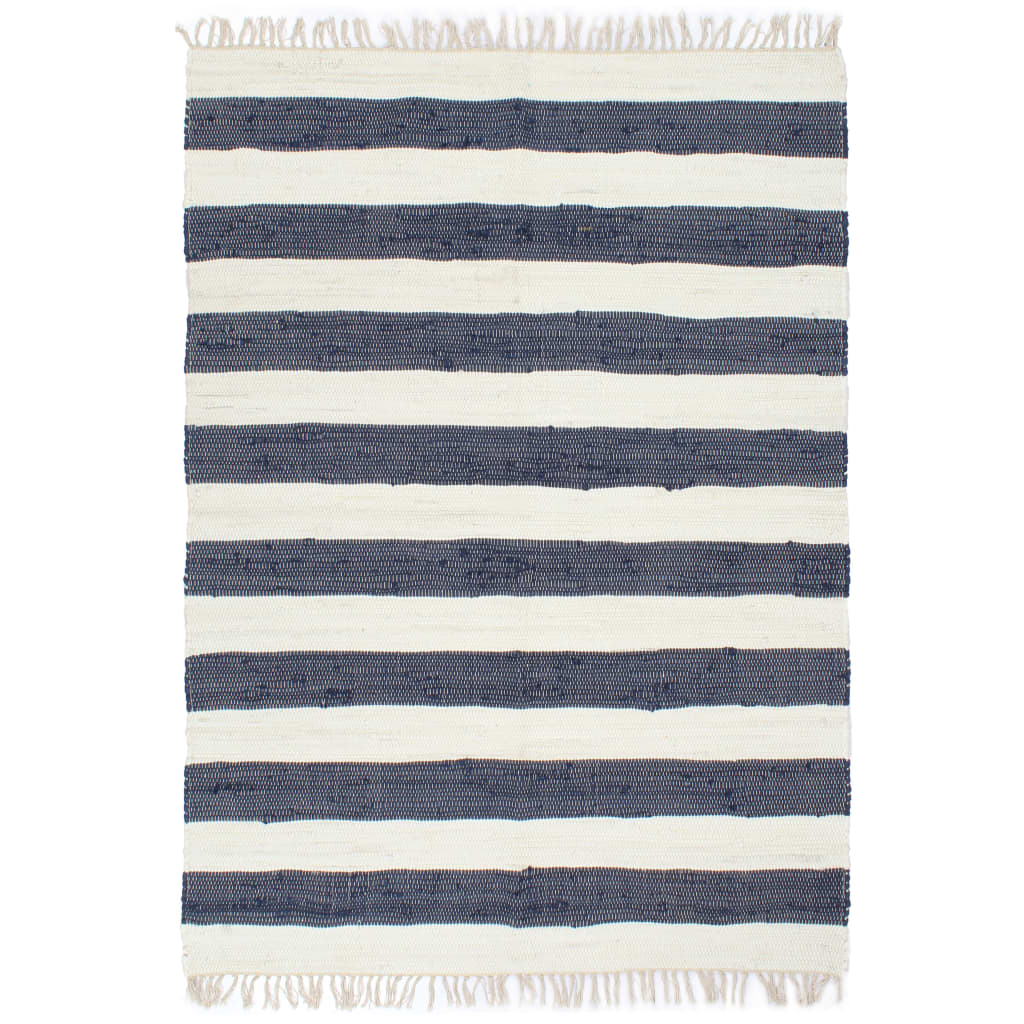 Chindi-Teppich Handgewebt Baumwolle 200x290 cm Blau Weiß