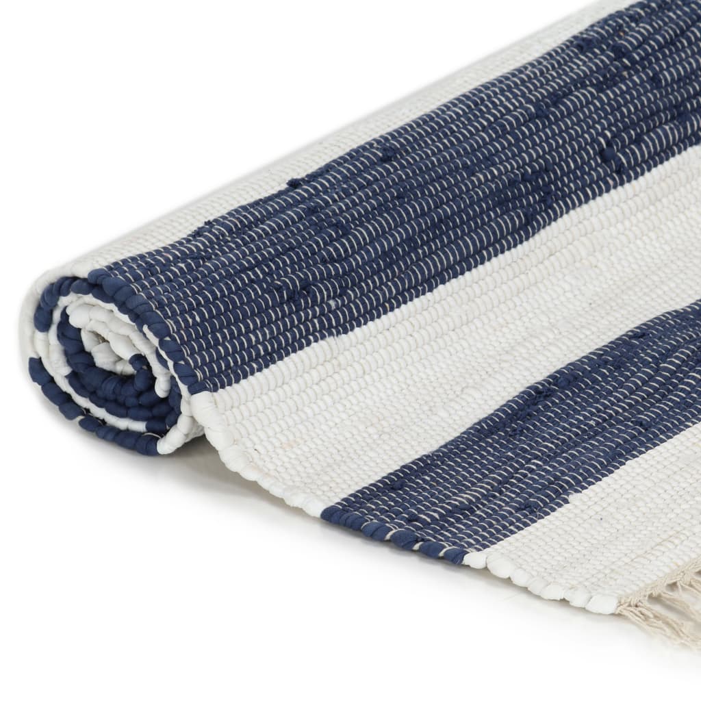 Chindi-Teppich Handgewebt Baumwolle 200x290 cm Blau Weiß