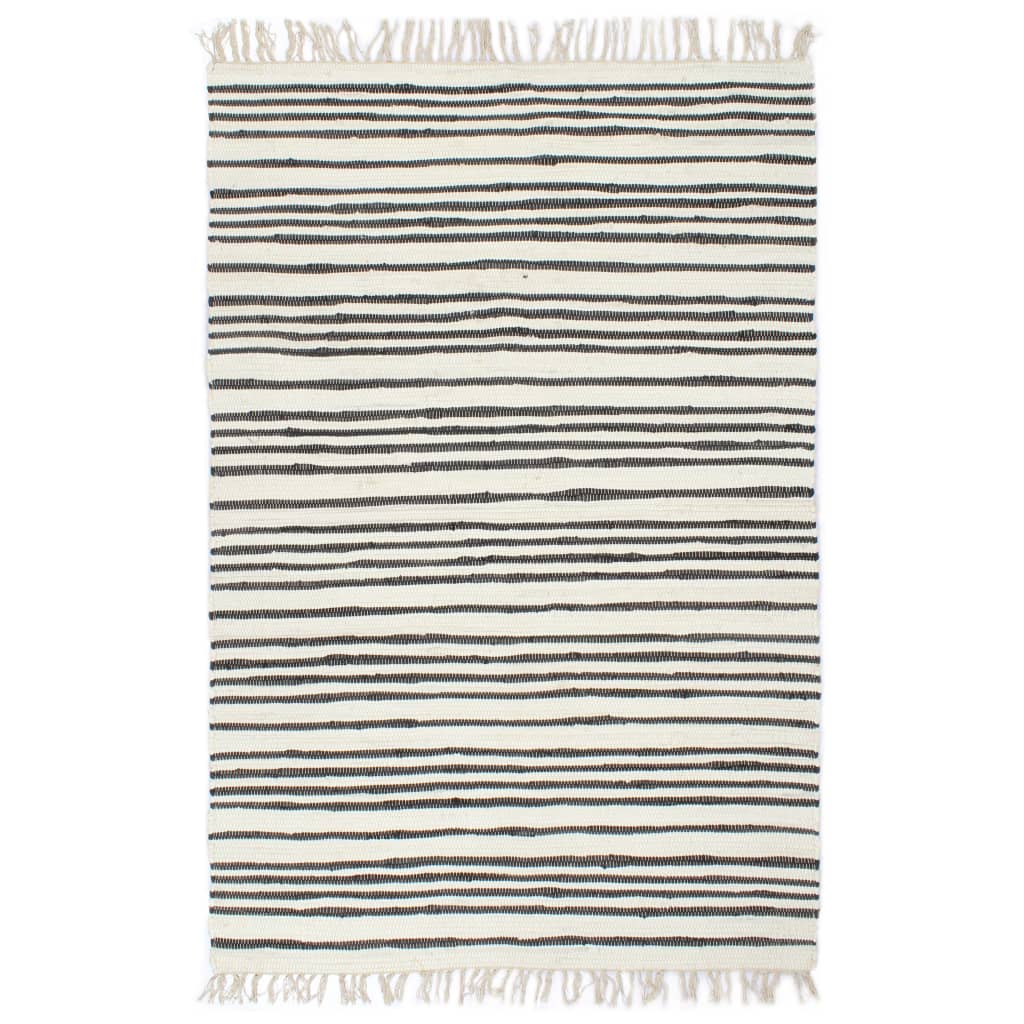 Handgewebter Chindi-Teppich Baumwolle 80x160cm Anthrazit Weiß