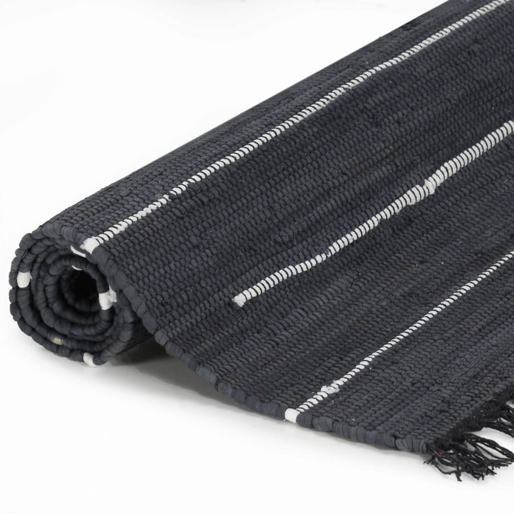 Handgewebter Chindi-Teppich Baumwolle 120x170 cm Anthrazit