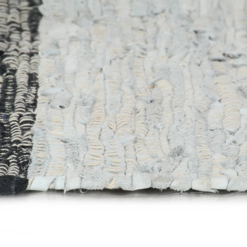 Chindi-Teppich Handgewebt Leder 120x170 cm Hellgrau Schwarz