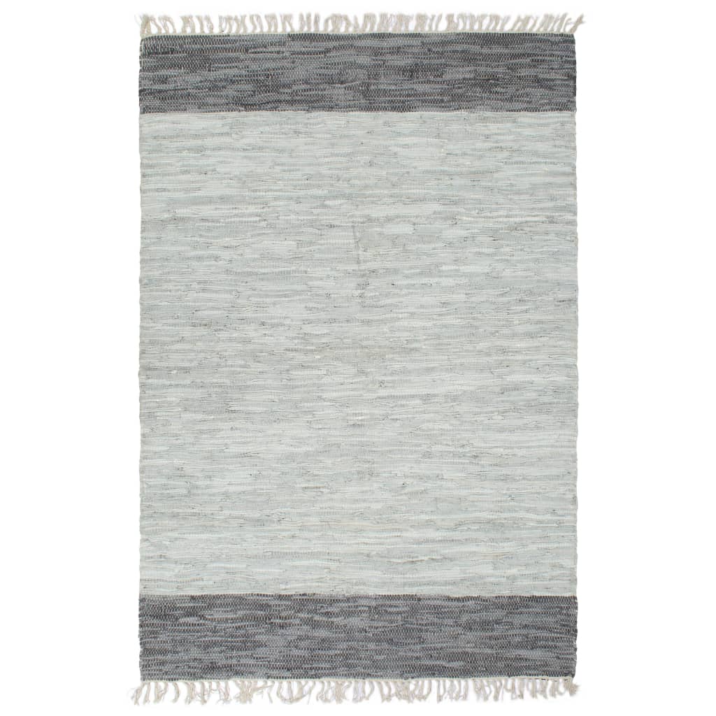 Chindi-Teppich Handgewebt Leder 190x280 cm Grau