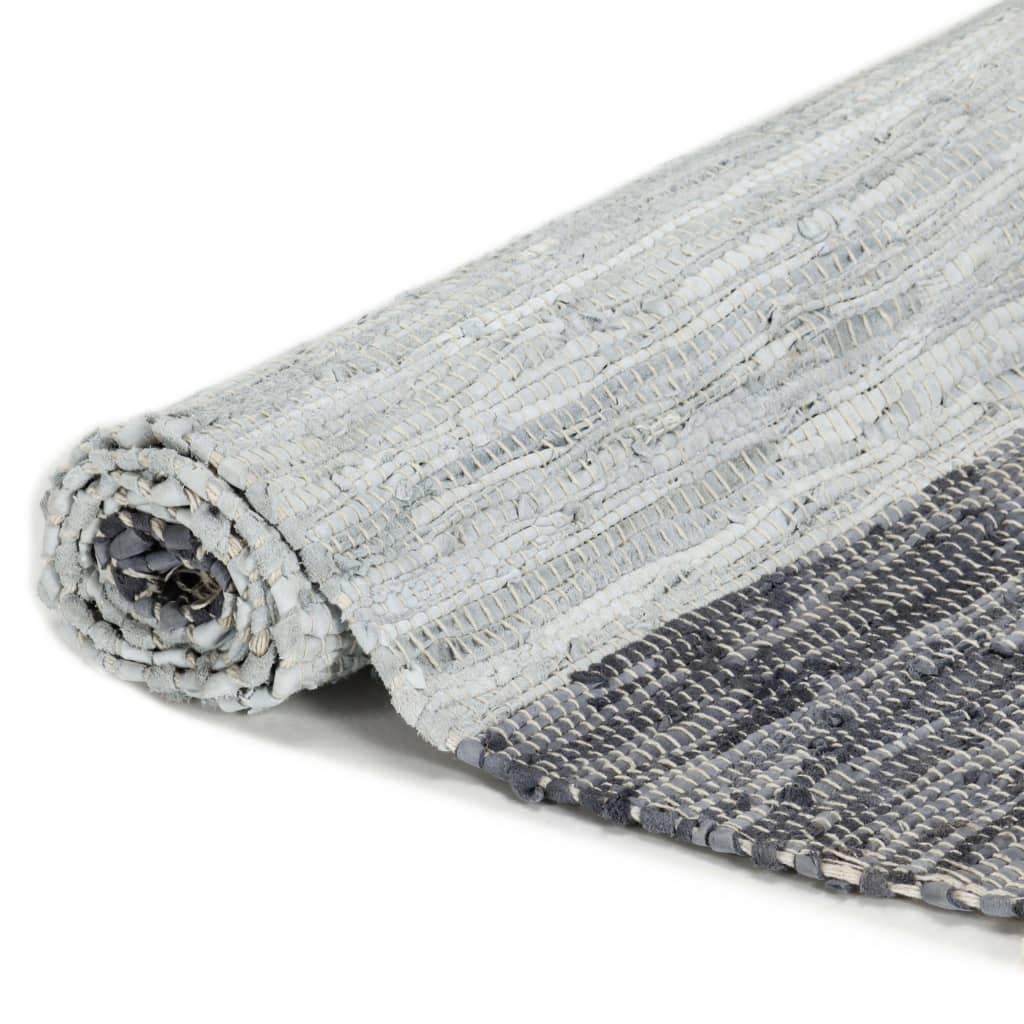 Chindi-Teppich Handgewebt Leder 190x280 cm Grau