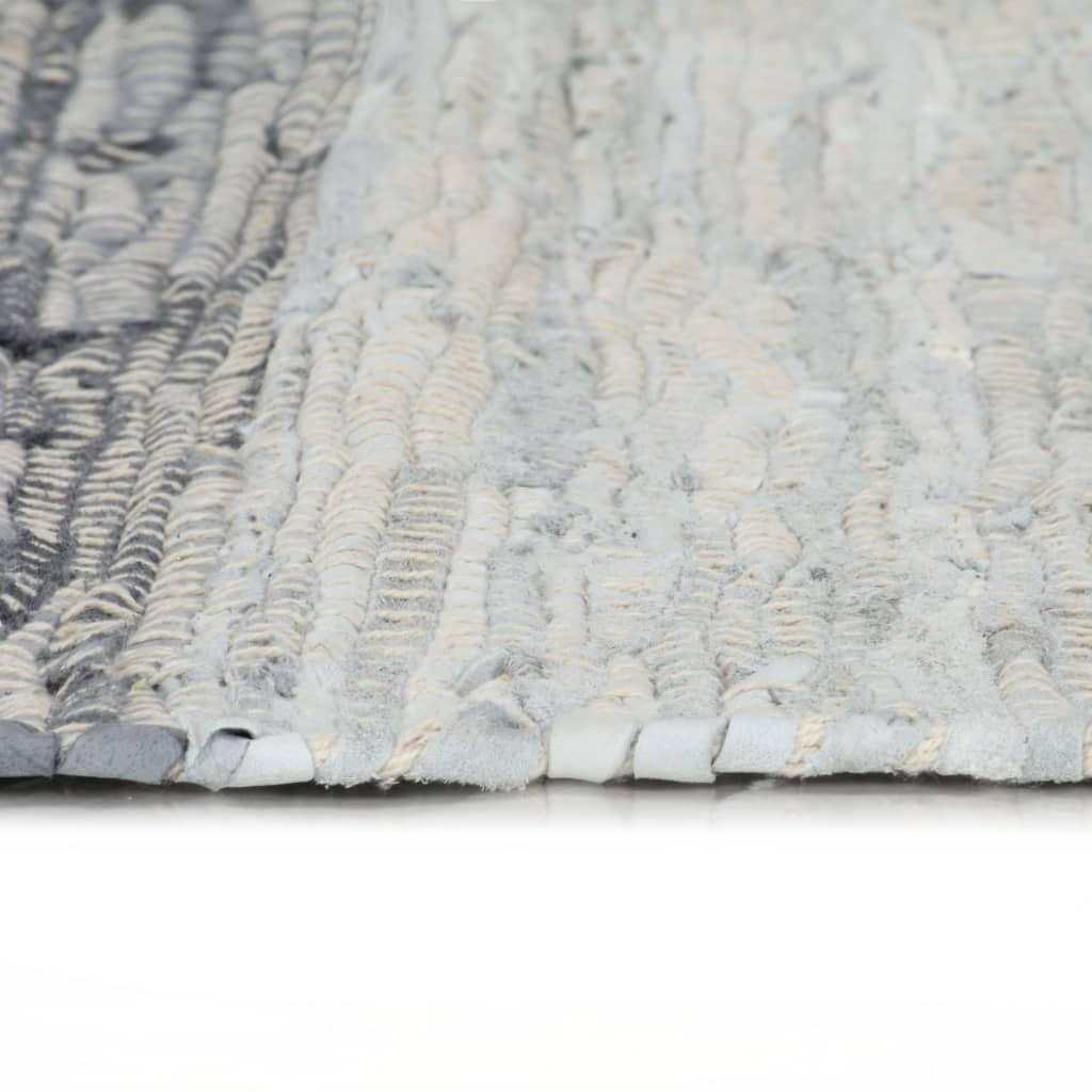 Chindi-Teppich Handgewebt Leder 190x280 cm Grau