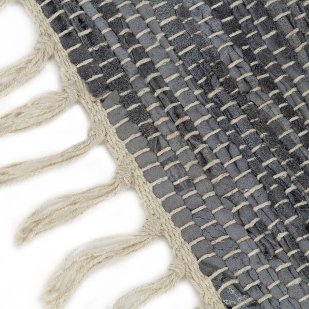 Chindi-Teppich Handgewebt Leder 190x280 cm Grau