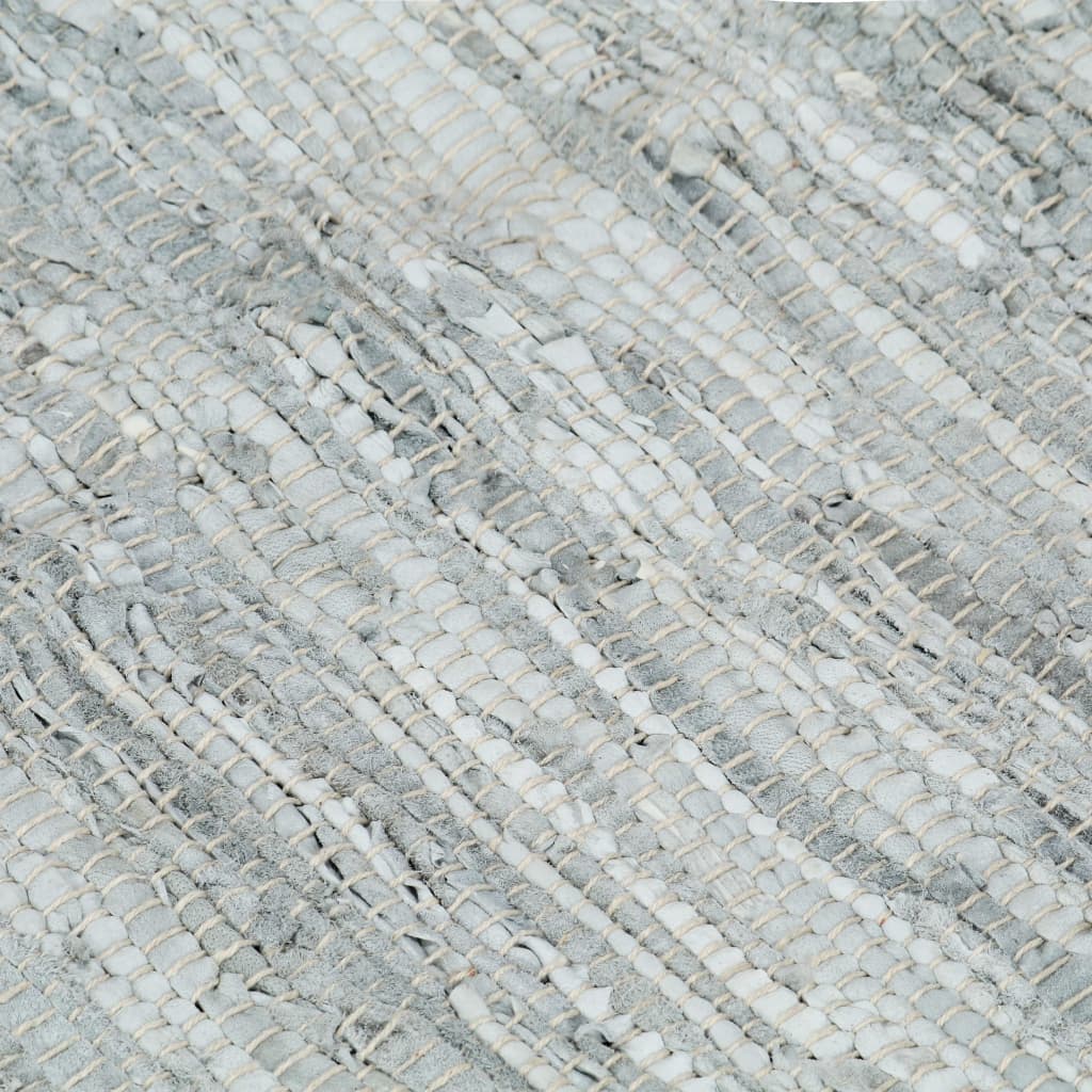 Chindi-Teppich Handgewebt Leder 190x280 cm Grau