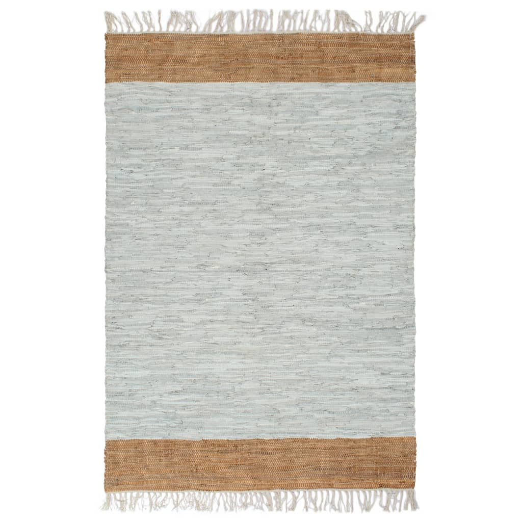 Handgewebter Chindi-Teppich Leder 80x160cm Hellgrau Hellbraun