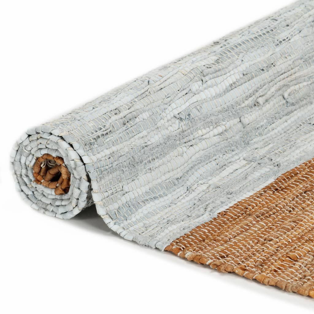 Handgewebter Chindi-Teppich Leder 80x160cm Hellgrau Hellbraun
