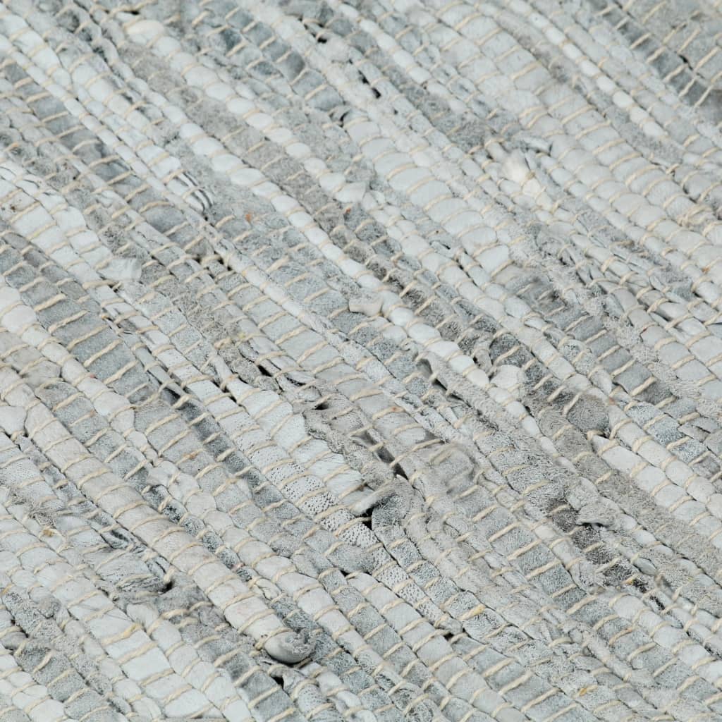 Handgewebter Chindi-Teppich Leder 190x280cm Hellgrau Hellbraun