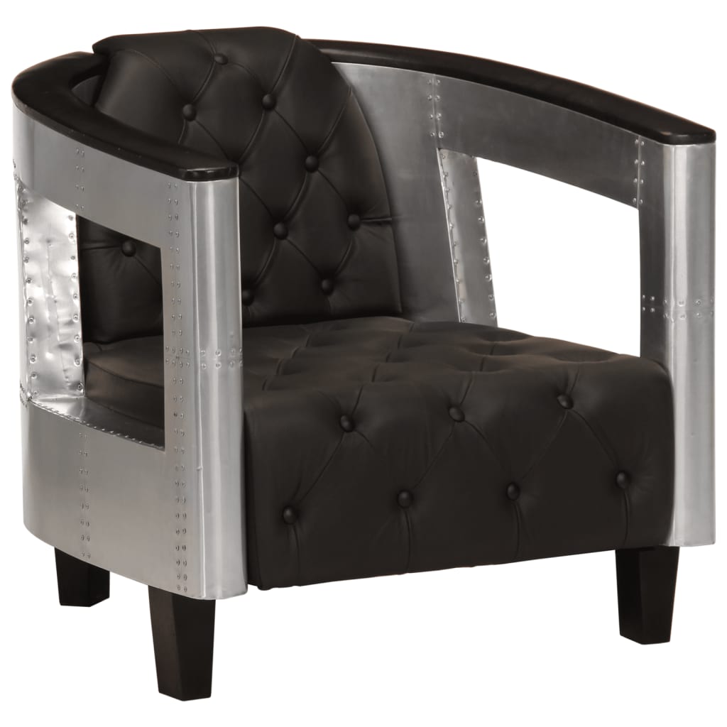 Fauteuil aviateur en cuir véritable noir