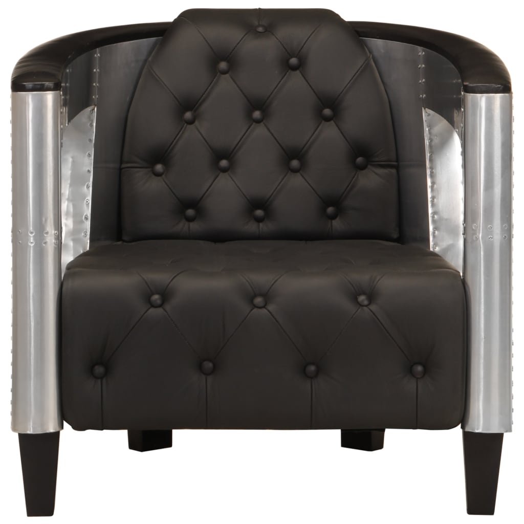 Fauteuil aviateur en cuir véritable noir